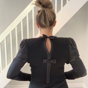 Vintage 80's Cocktail Dress, Black Satin with Bows